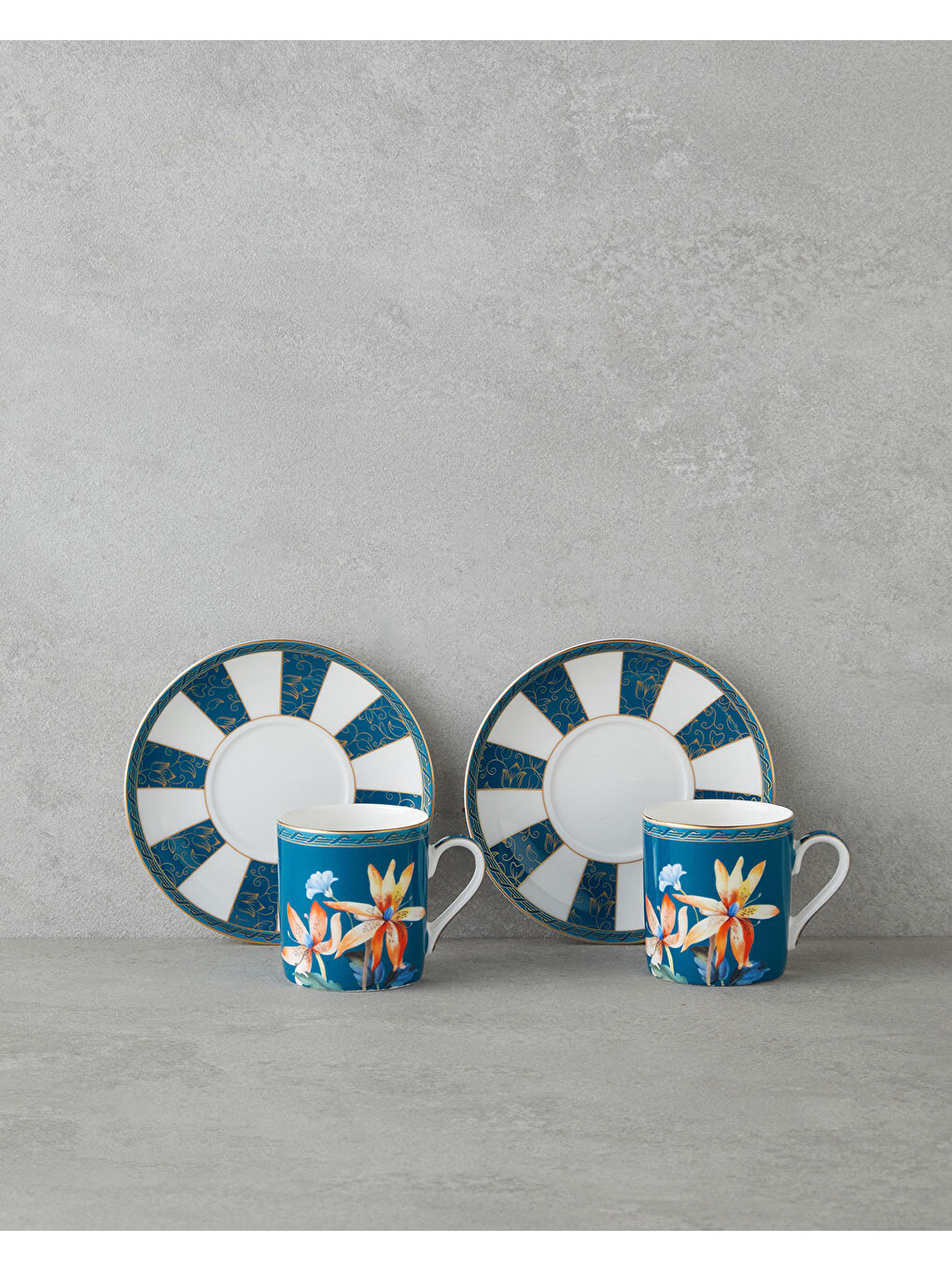 Emberlyn New Bone China 4 Parça 2 Kişilik Kahve Fincan Takımı 90 ml Mavi-1