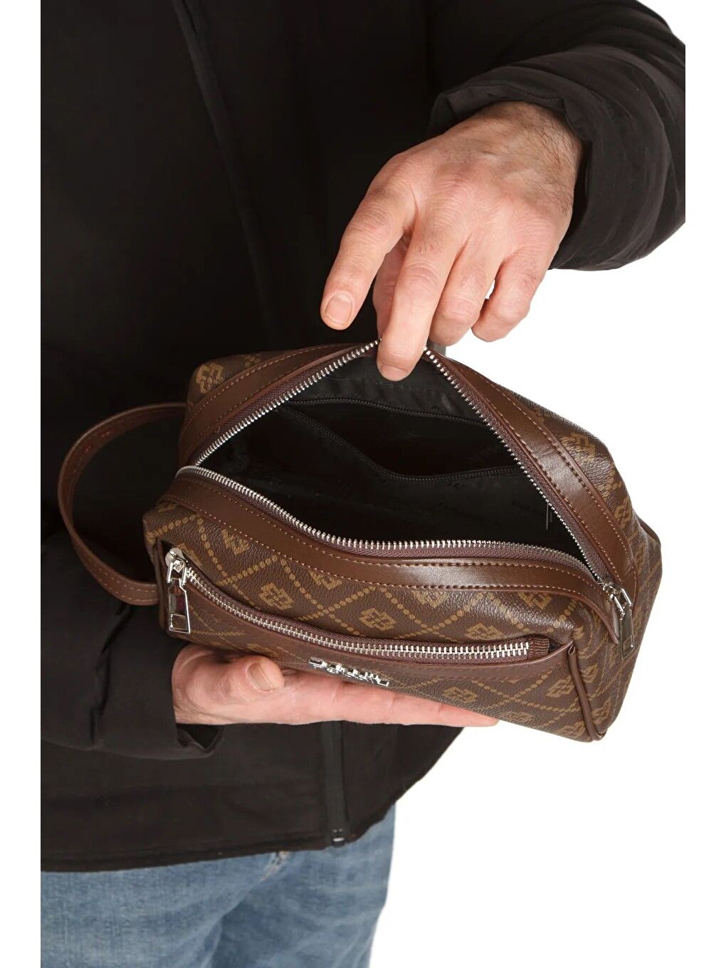 Kahverengi Erkek Büyük Boy Çok Gözlü Traş Çantası-1