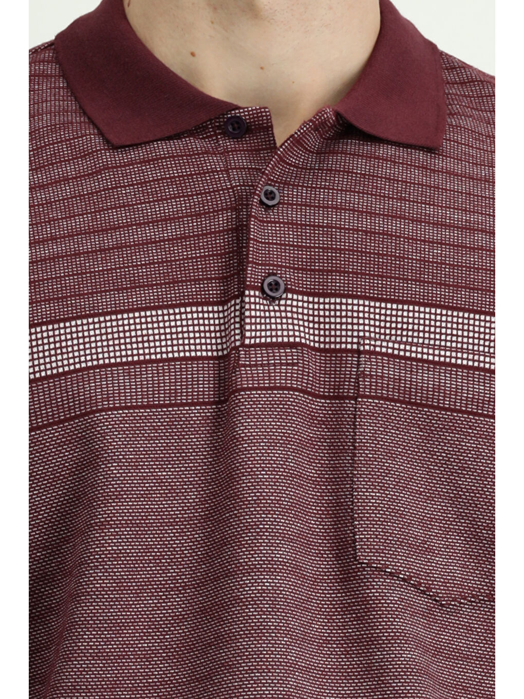 Bordo Polo Yaka Regular Fit Çizgili Sweatshirt-5