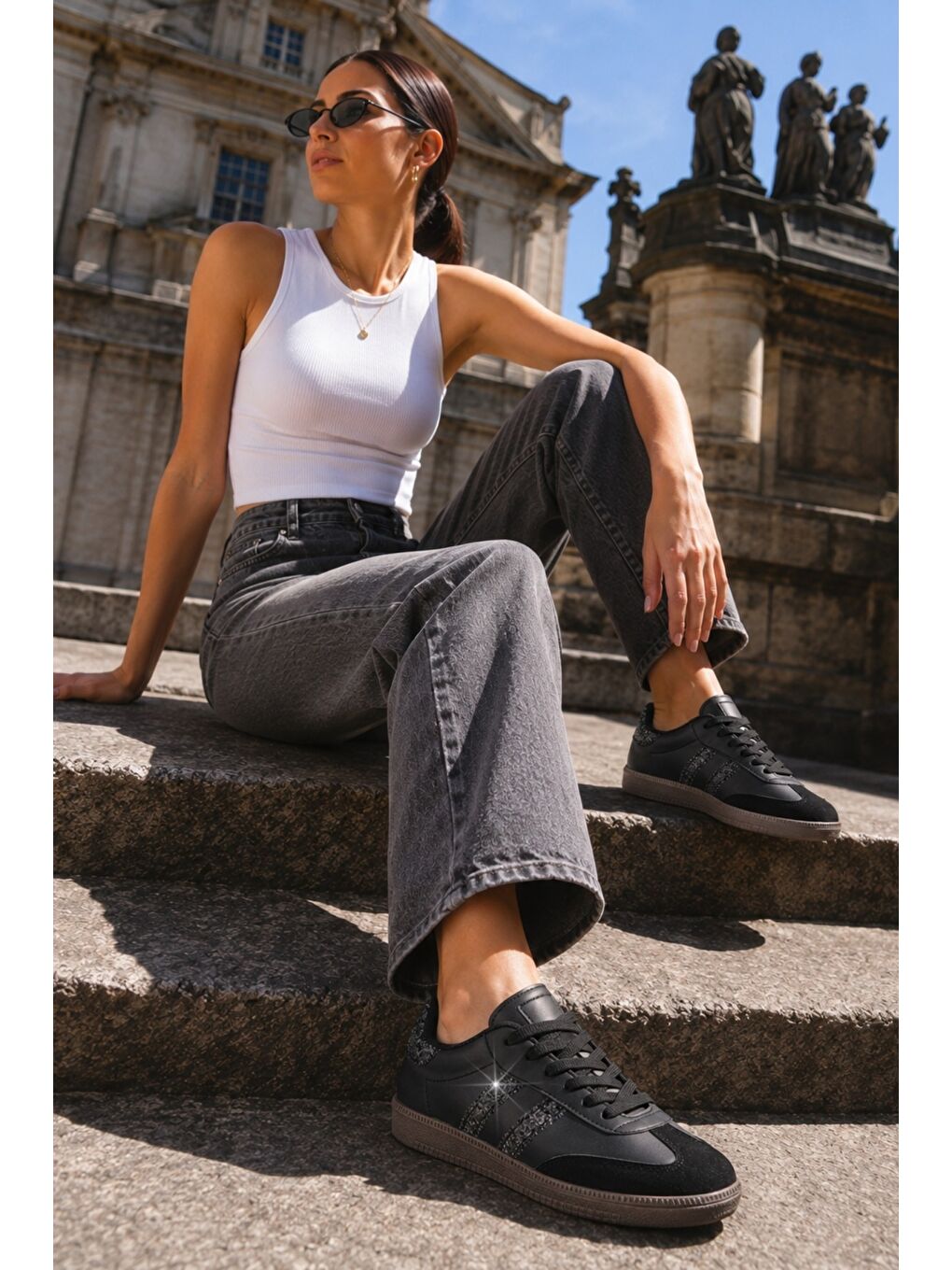 Siyah SPARKLY Kadın Sim Detaylı Günlük Sneaker Spor Ayakkabı-5