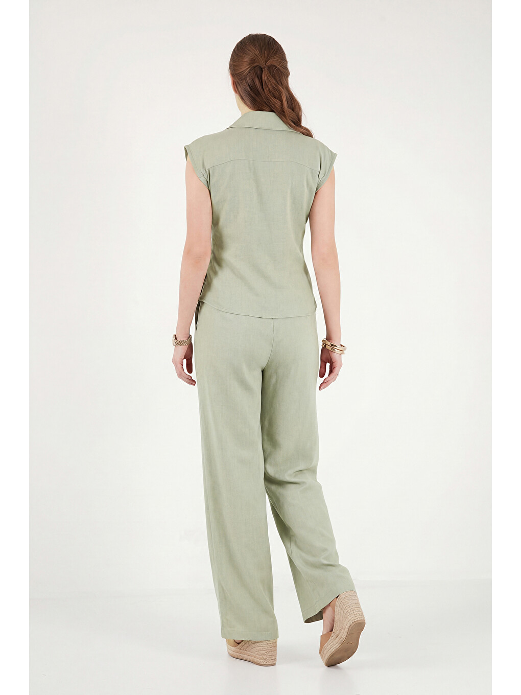 Yeşil Regular Fit Bağlama Detaylı Kolsuz Takım 5866787-6