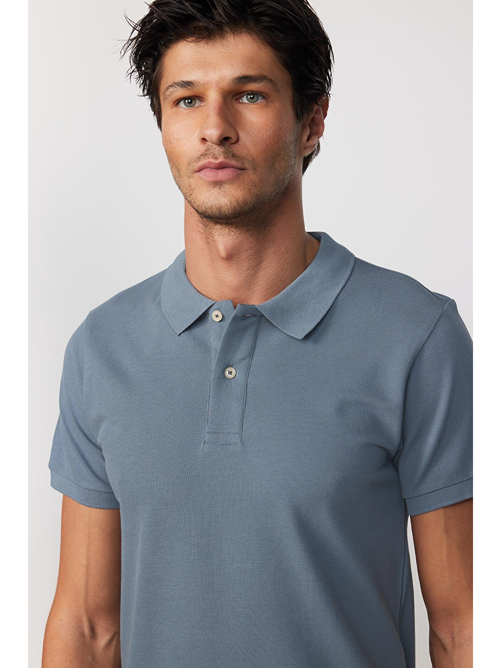 Erkek Slim Fit Dar Kesim %100 Pamuk Mavi Polo Yaka Tişört