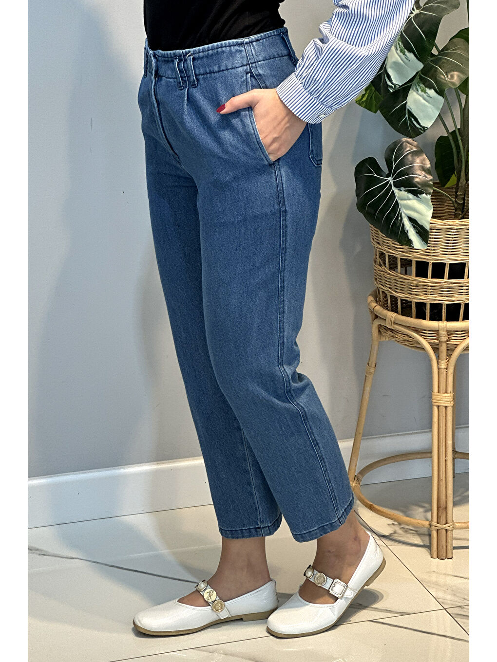 Kadın Mom Jean Pantolon 16031 Mavi-1