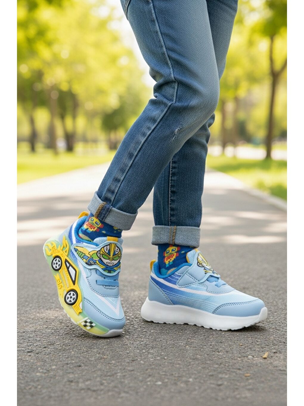 Mavi CAR Cırtlı Arabalı ve Işıklı Günlük Çocuk Sneaker Spor Ayakkabı