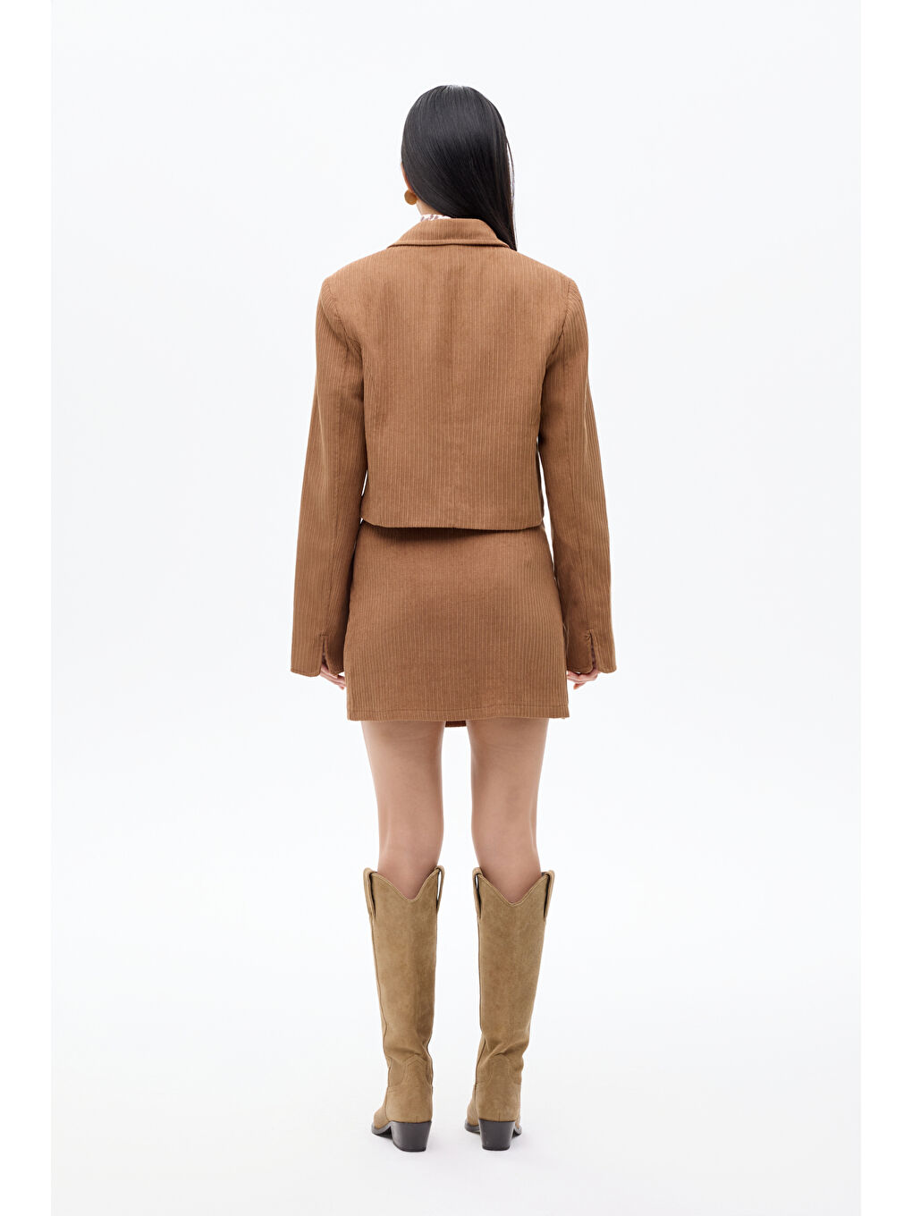 Vatkalı Gömlek Yaka Kadife Ceket Kahverengi-4