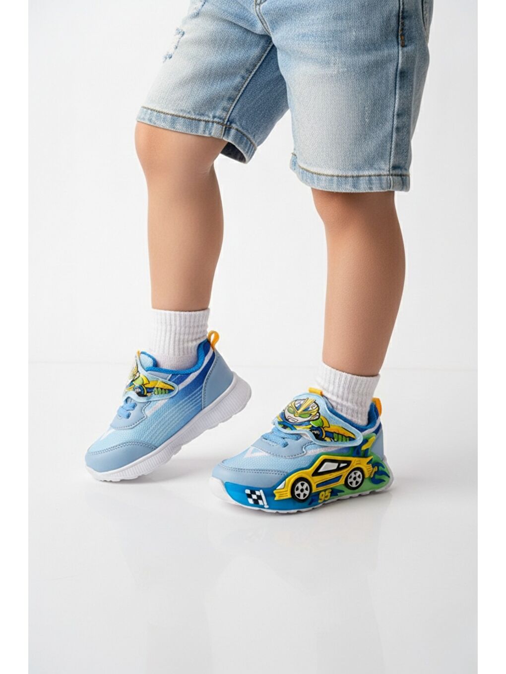 Mavi CAR Cırtlı Arabalı ve Işıklı Günlük Çocuk Sneaker Spor Ayakkabı-1