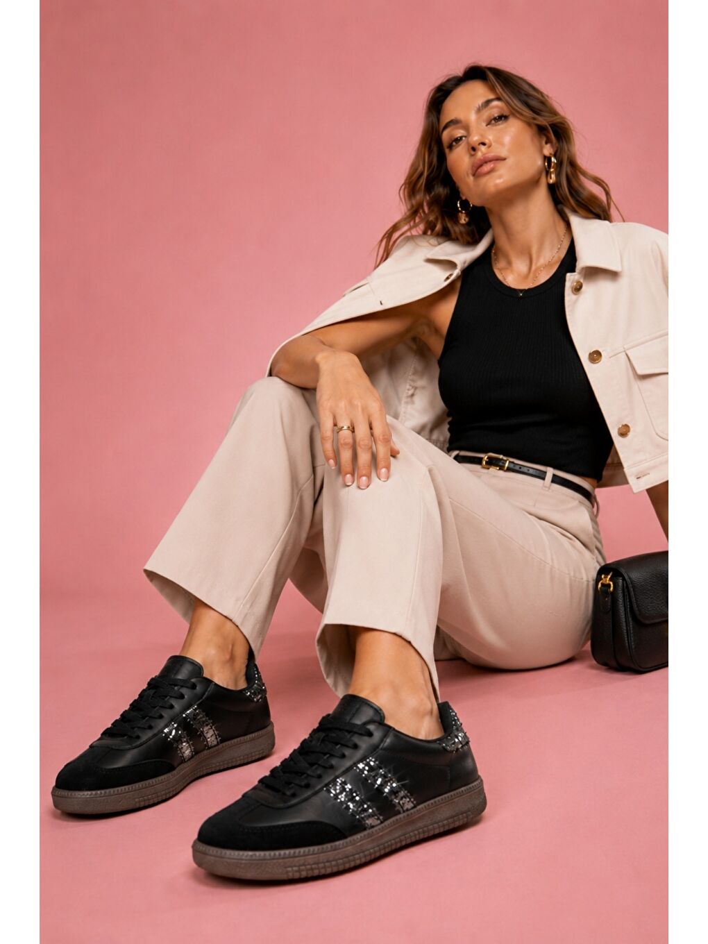 Siyah SPARKLY Kadın Sim Detaylı Günlük Sneaker Spor Ayakkabı-6