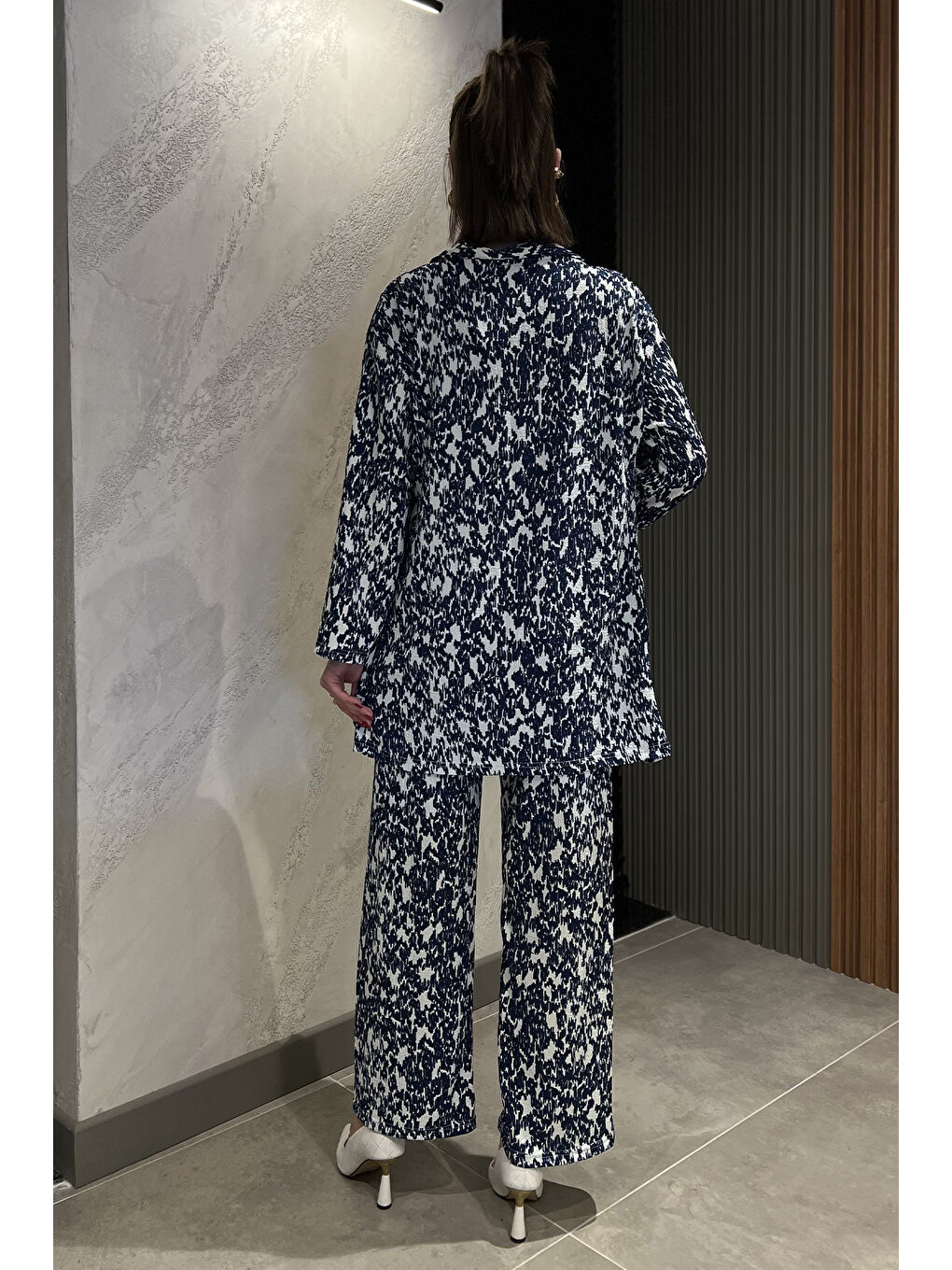 Lacivert Kadın Desenli Kimono Pantolon İkili Takım-2