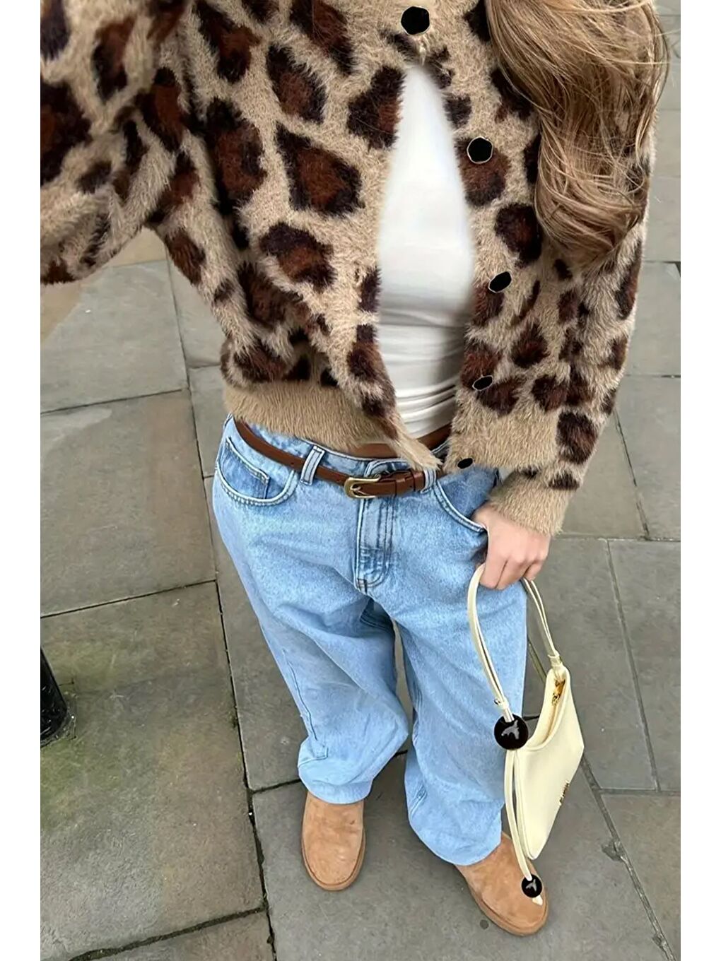 Bej Leopar Desenli Triko Hırka-3