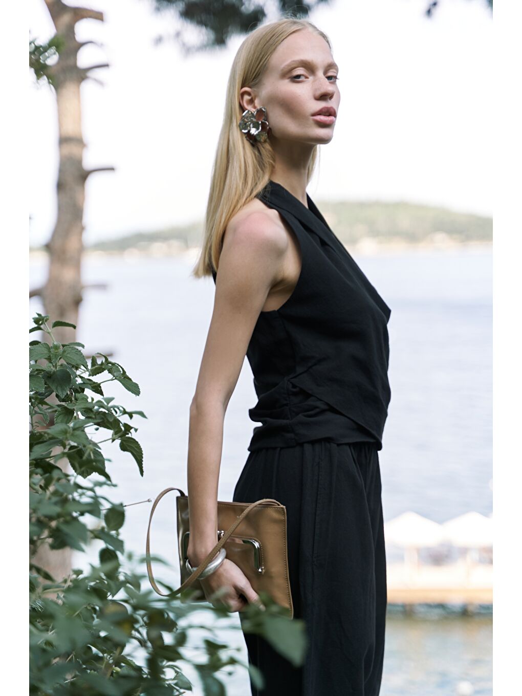 Struana Kruvaze Siyah Crop Pantolon Takım-2