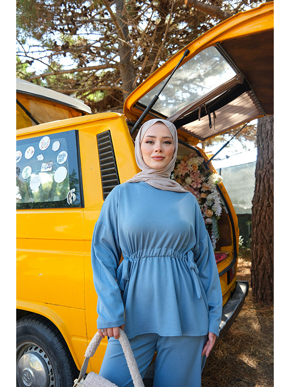 Kadın Bel Bağlama Detay İkili Takım Açık Mavi-1