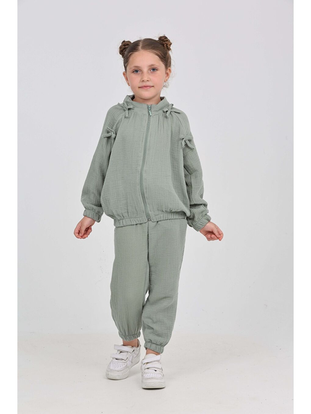 Gri Kız Çocuk Fiyonk Detaylı Eşofman Takım-2