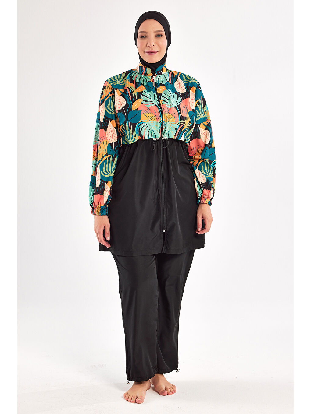 Büyük Beden Paraşüt Tam Kapalı Tesettür Mayo 1803 Siyah-1