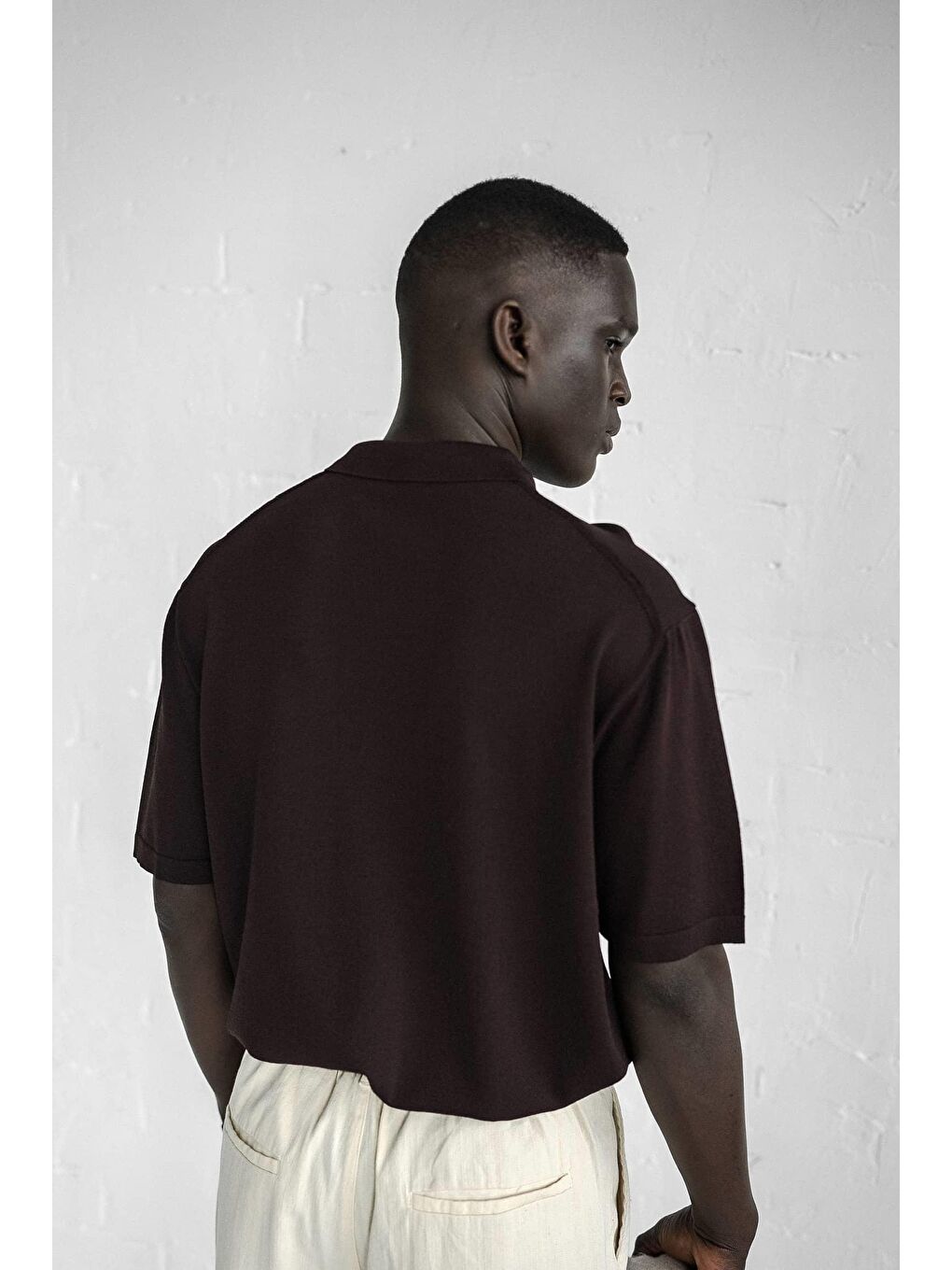 Erkek Yarım Fermuarlı Polo Yaka Tişört Kahverengi-2