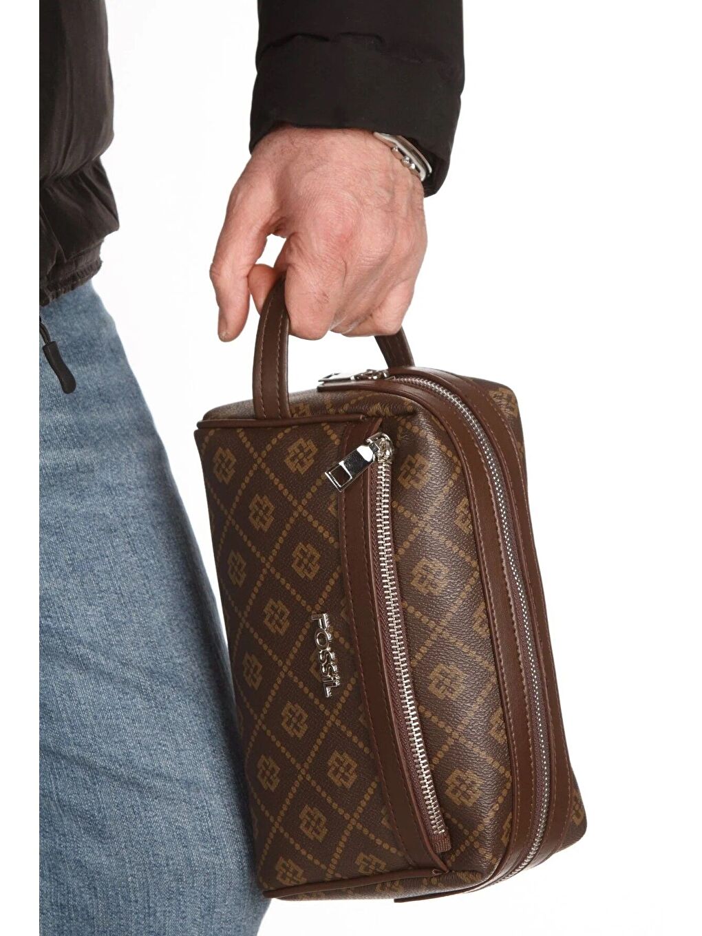 Kahverengi Erkek Büyük Boy Çok Gözlü Traş Çantası-4