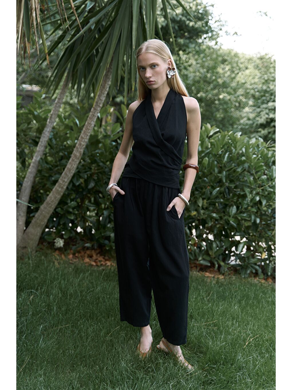 Struana Kruvaze Siyah Crop Pantolon Takım-3