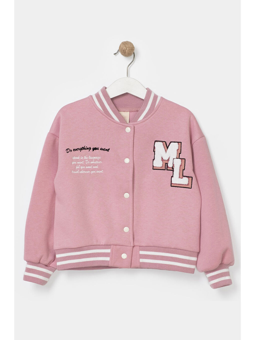 Pembe Nakış Detaylı Kız Çocuk Bomber Ceket - Megan
