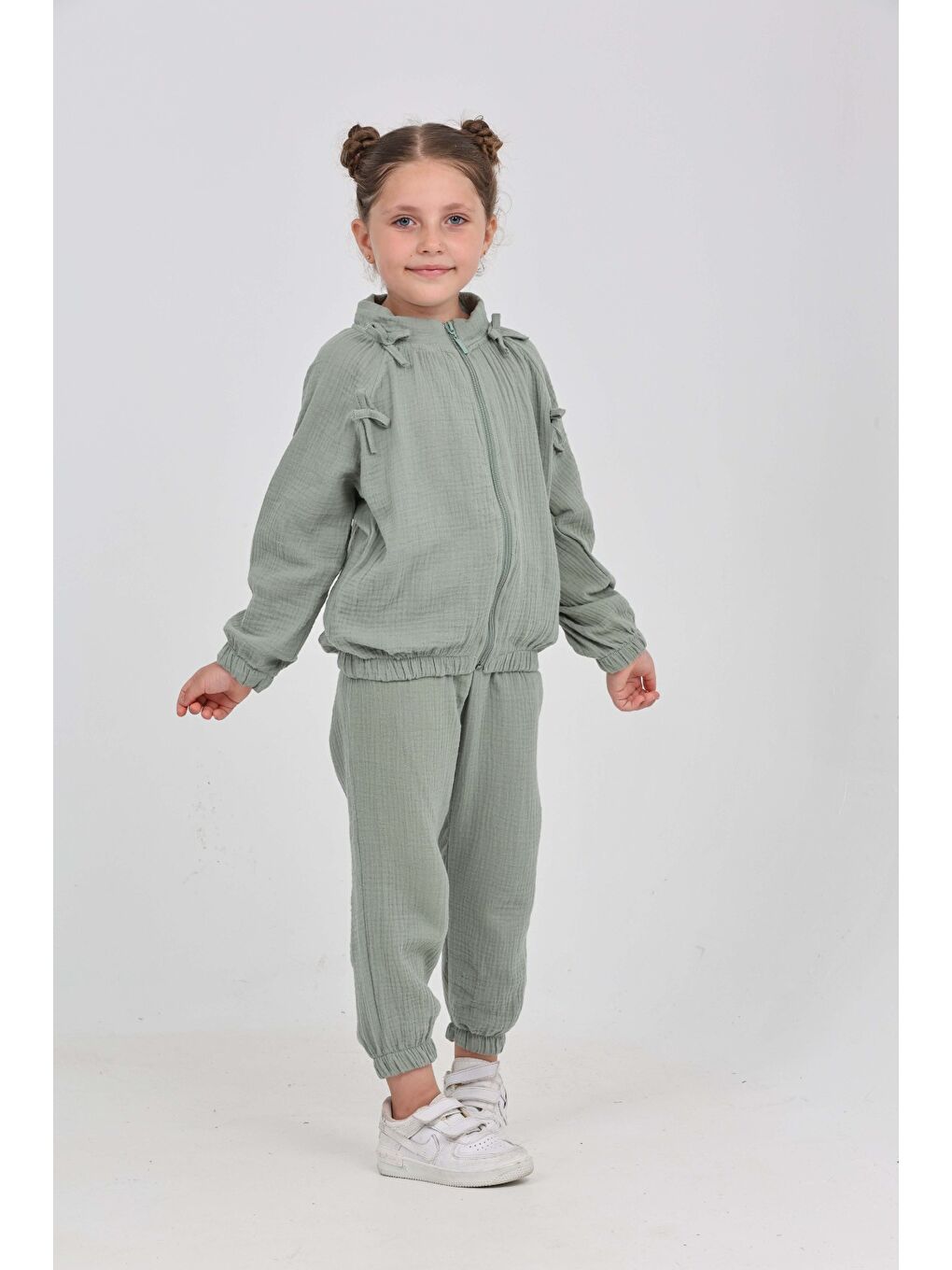 Gri Kız Çocuk Fiyonk Detaylı Eşofman Takım-3