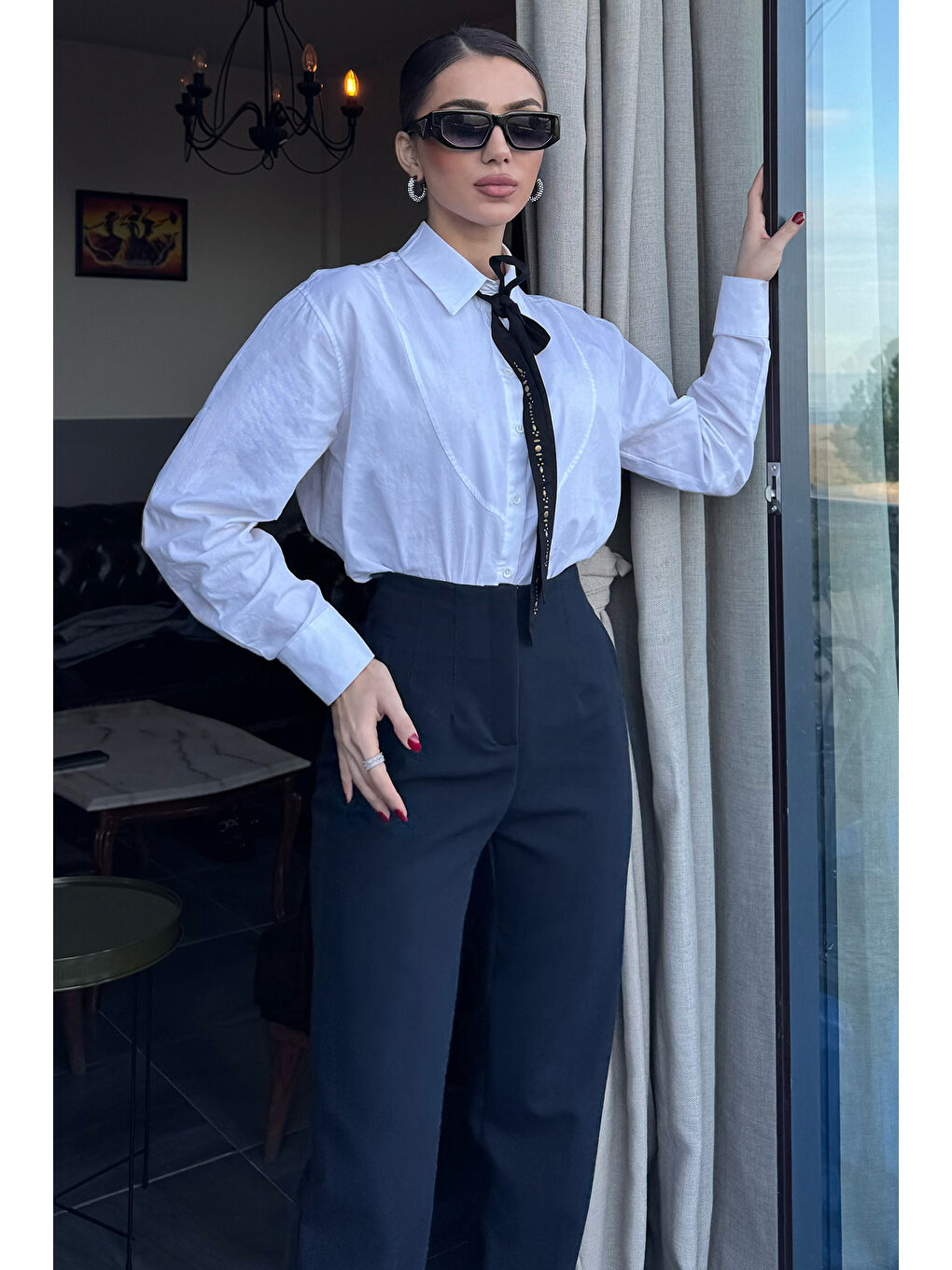 Lacivert Kadın Yüksek Bel Pantolon-1