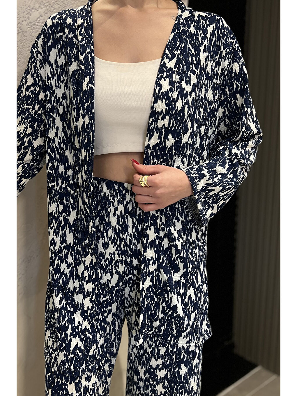 Lacivert Kadın Desenli Kimono Pantolon İkili Takım-3