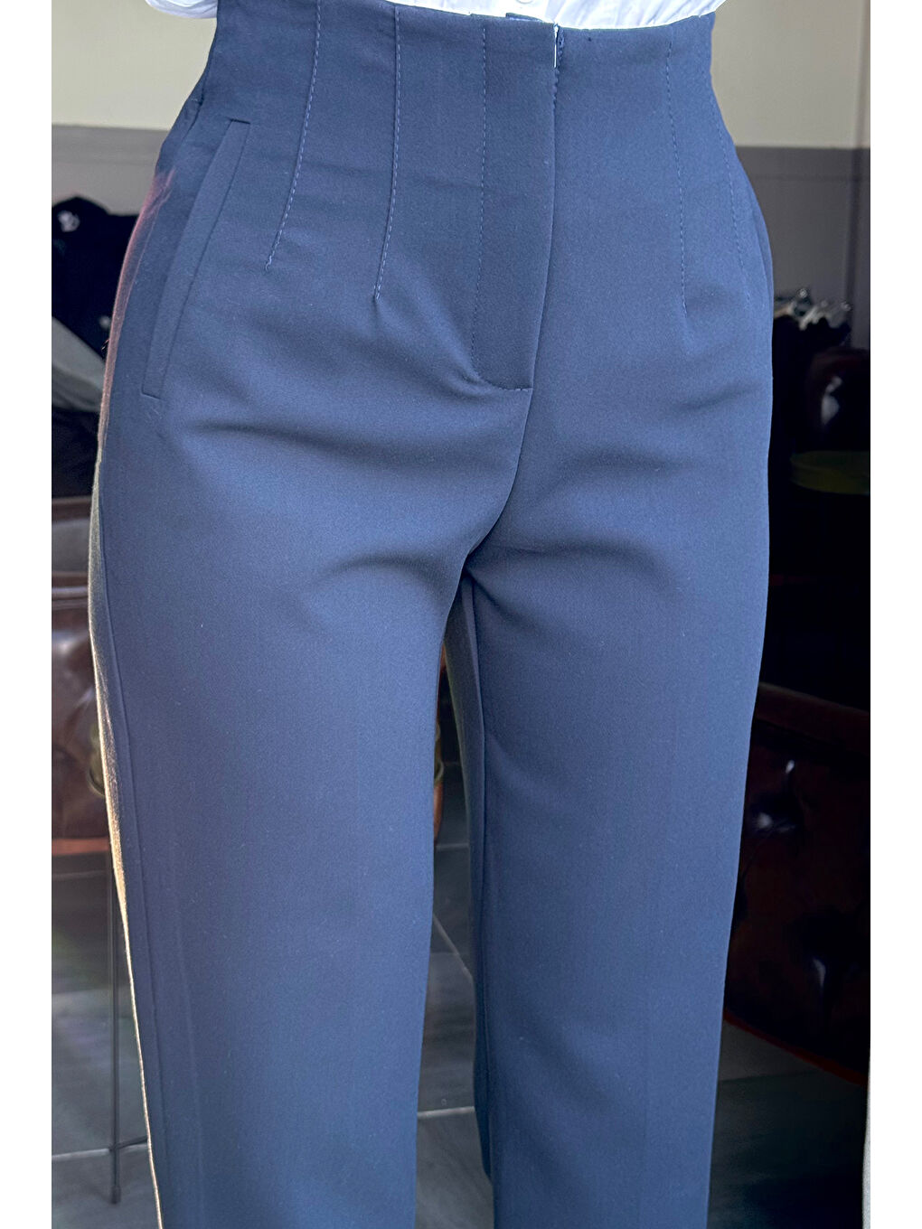 Lacivert Kadın Yüksek Bel Pantolon-2