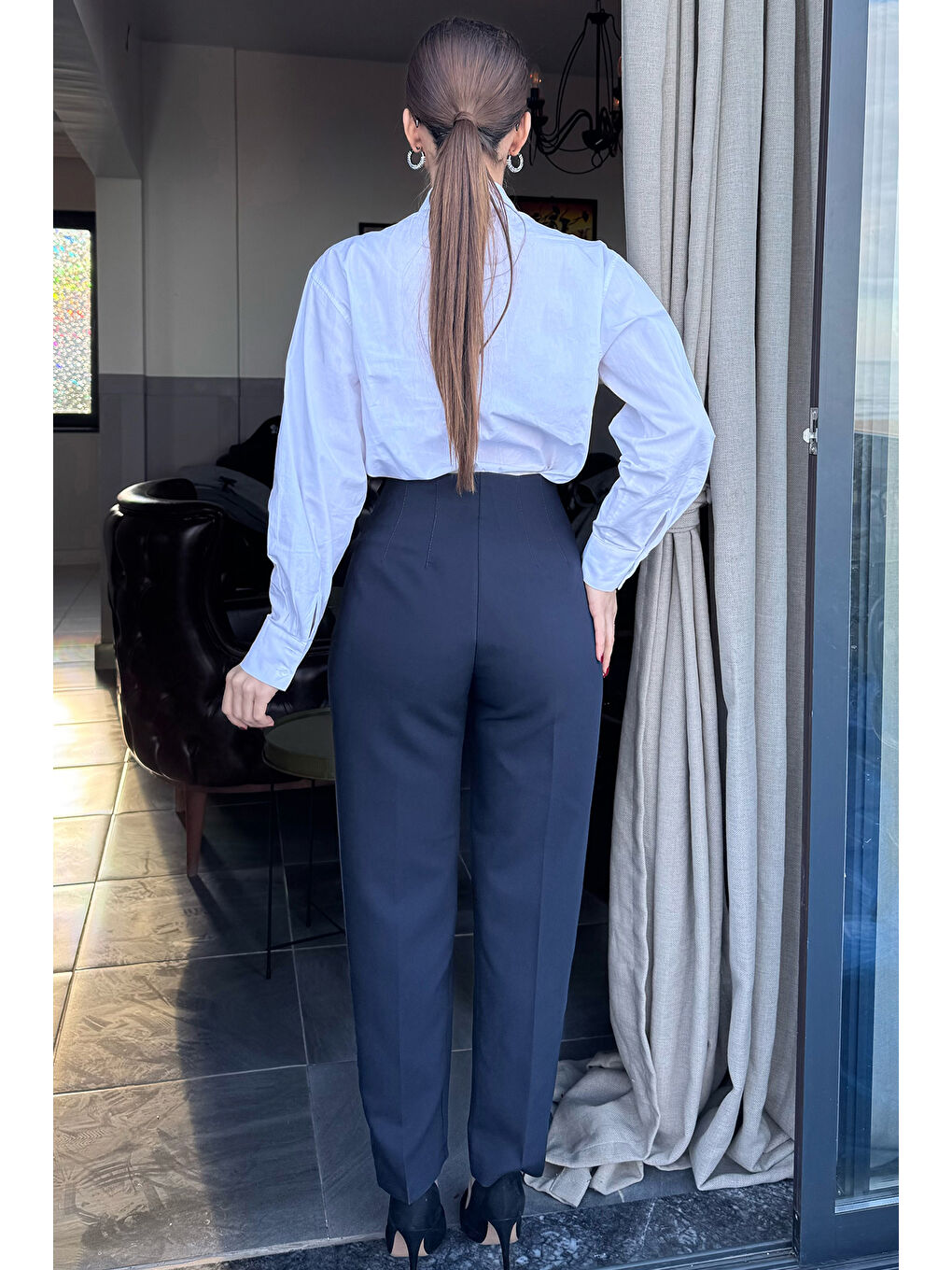 Lacivert Kadın Yüksek Bel Pantolon-3