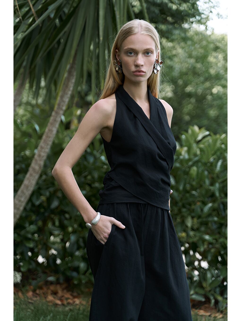 Struana Kruvaze Siyah Crop Pantolon Takım-5