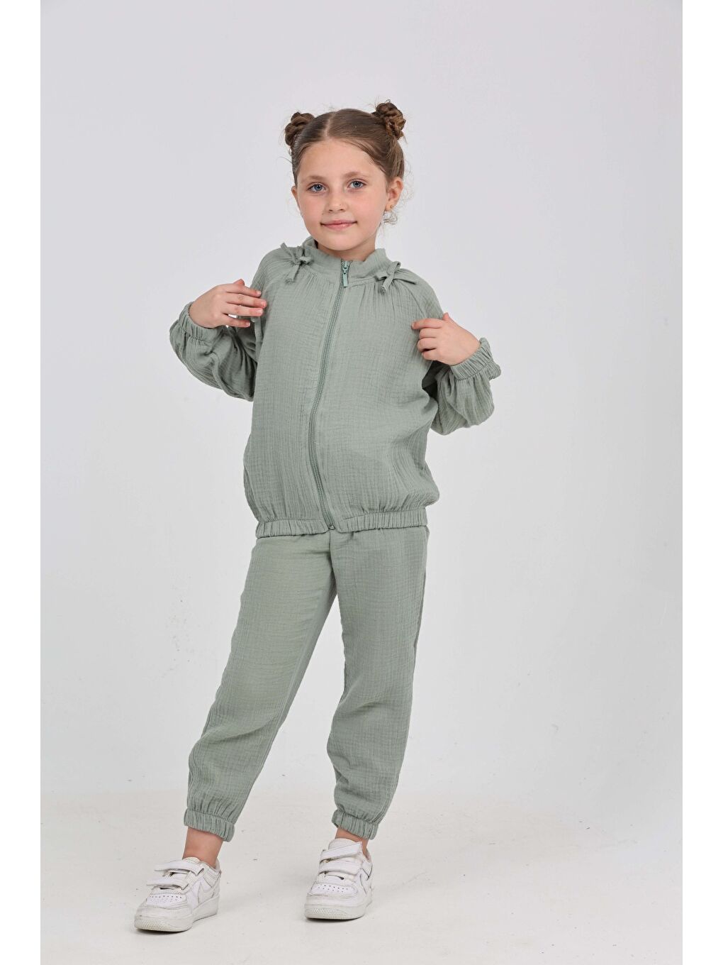 Gri Kız Çocuk Fiyonk Detaylı Eşofman Takım-4