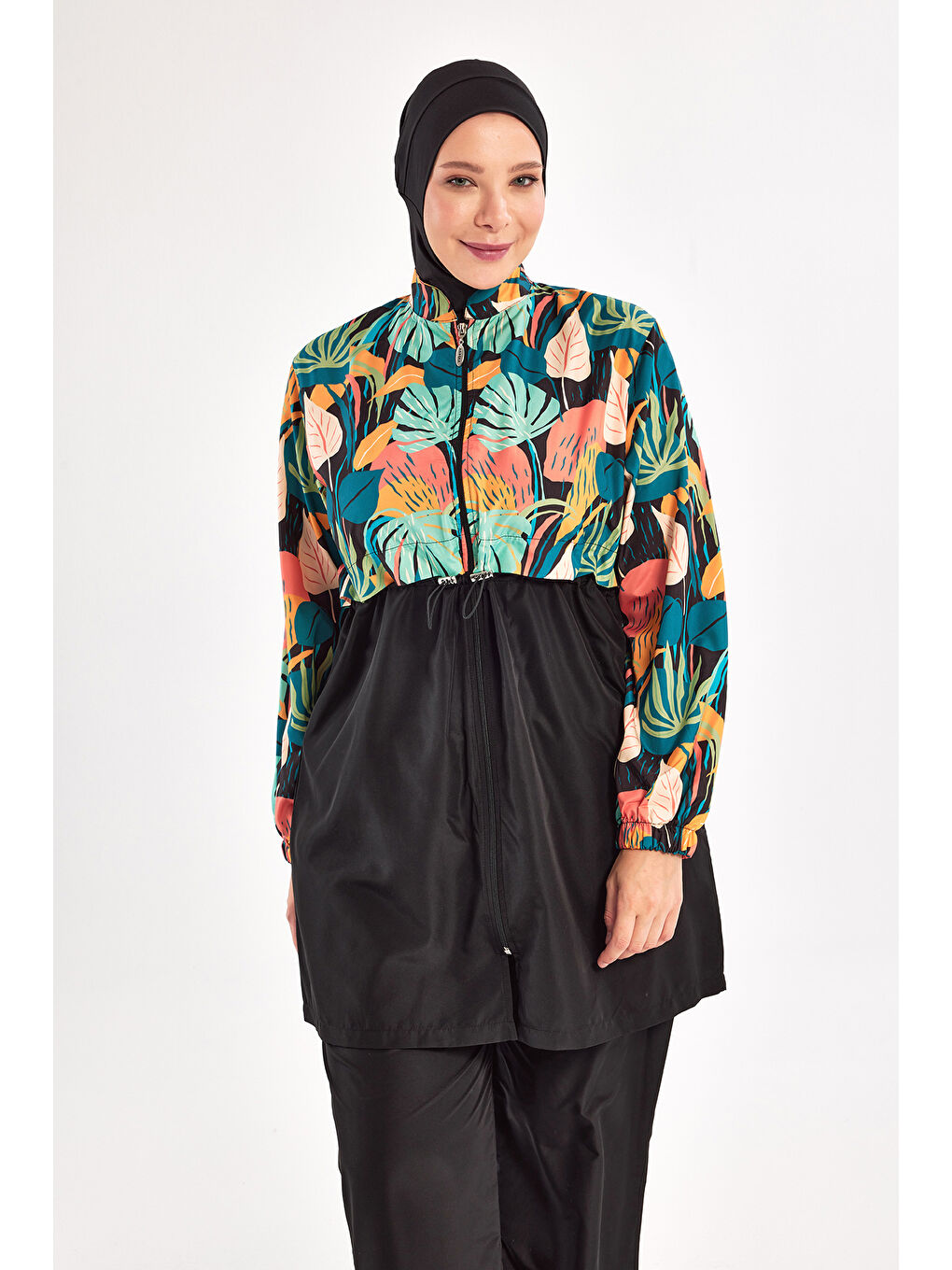 Büyük Beden Paraşüt Tam Kapalı Tesettür Mayo 1803 Siyah-4