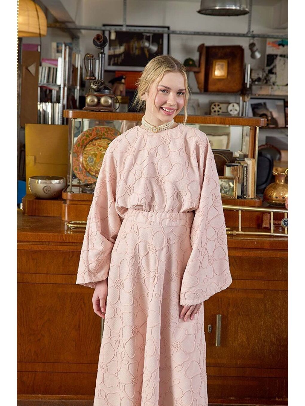 Pembe Pudra Çiçek Detay Etek Takım-2