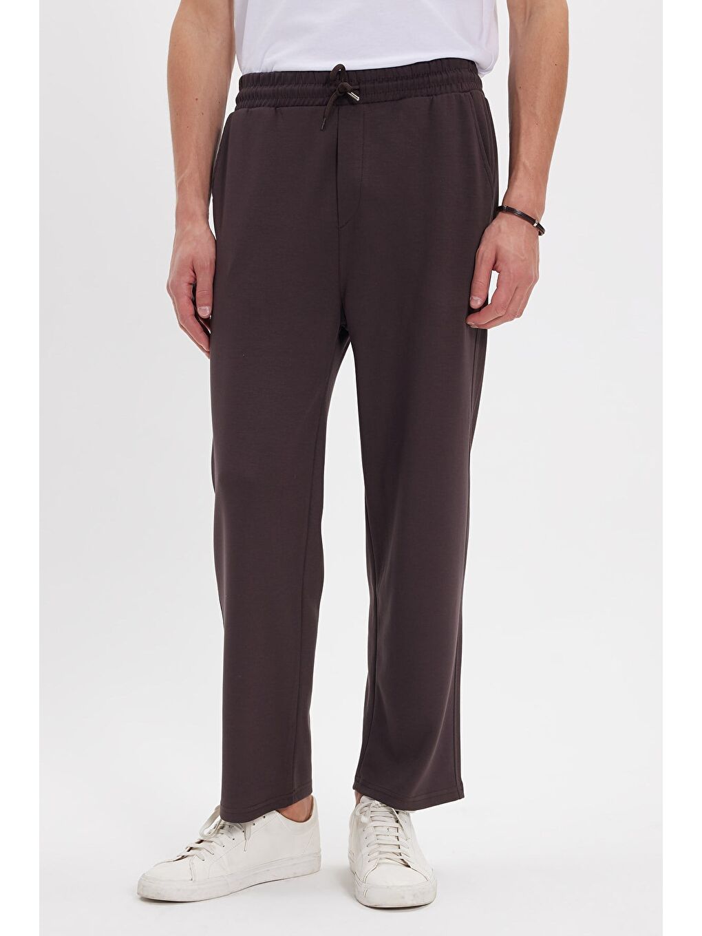 Erkek Kahverengi Baggy Fit Rahat Kesim Modal Kumaş Soft Doku Beli Bağcıklı Yan Cepli Eşofman Altı