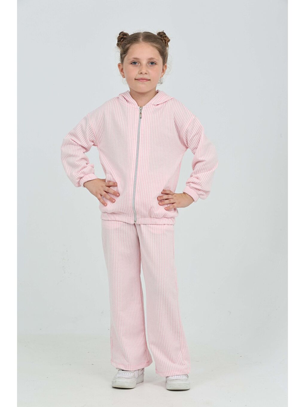 Pembe Kız Çocuk Çizgili Eşofman Takım