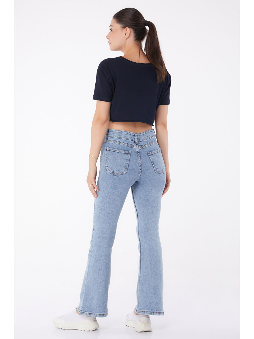 İspanyol Paça Jean Pantolon Buz Mavi   23049-3