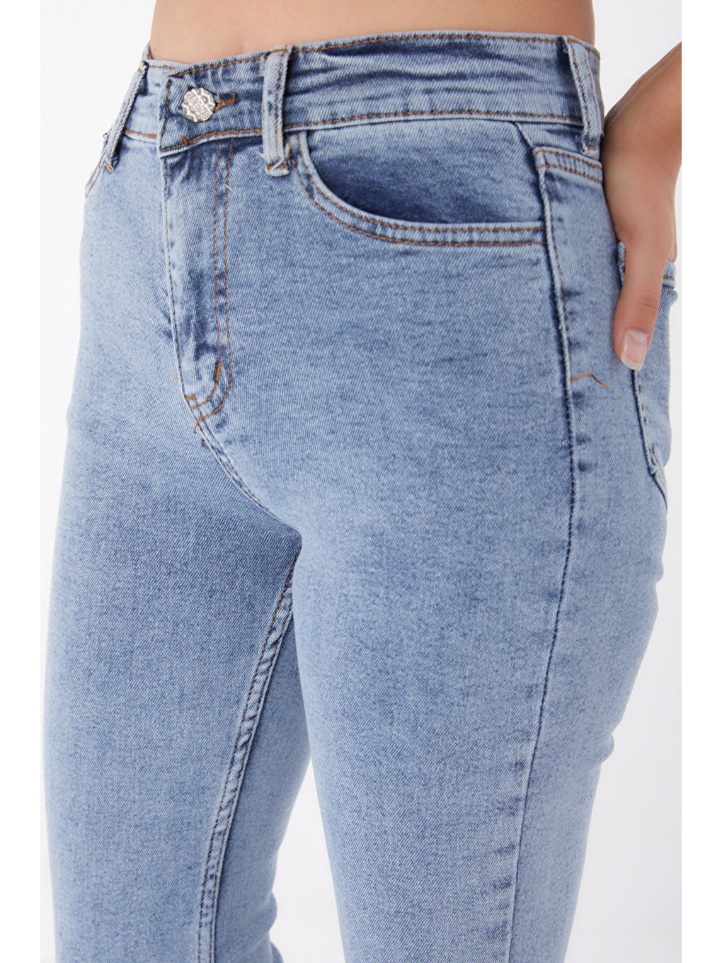 İspanyol Paça Jean Pantolon Buz Mavi   23049-4