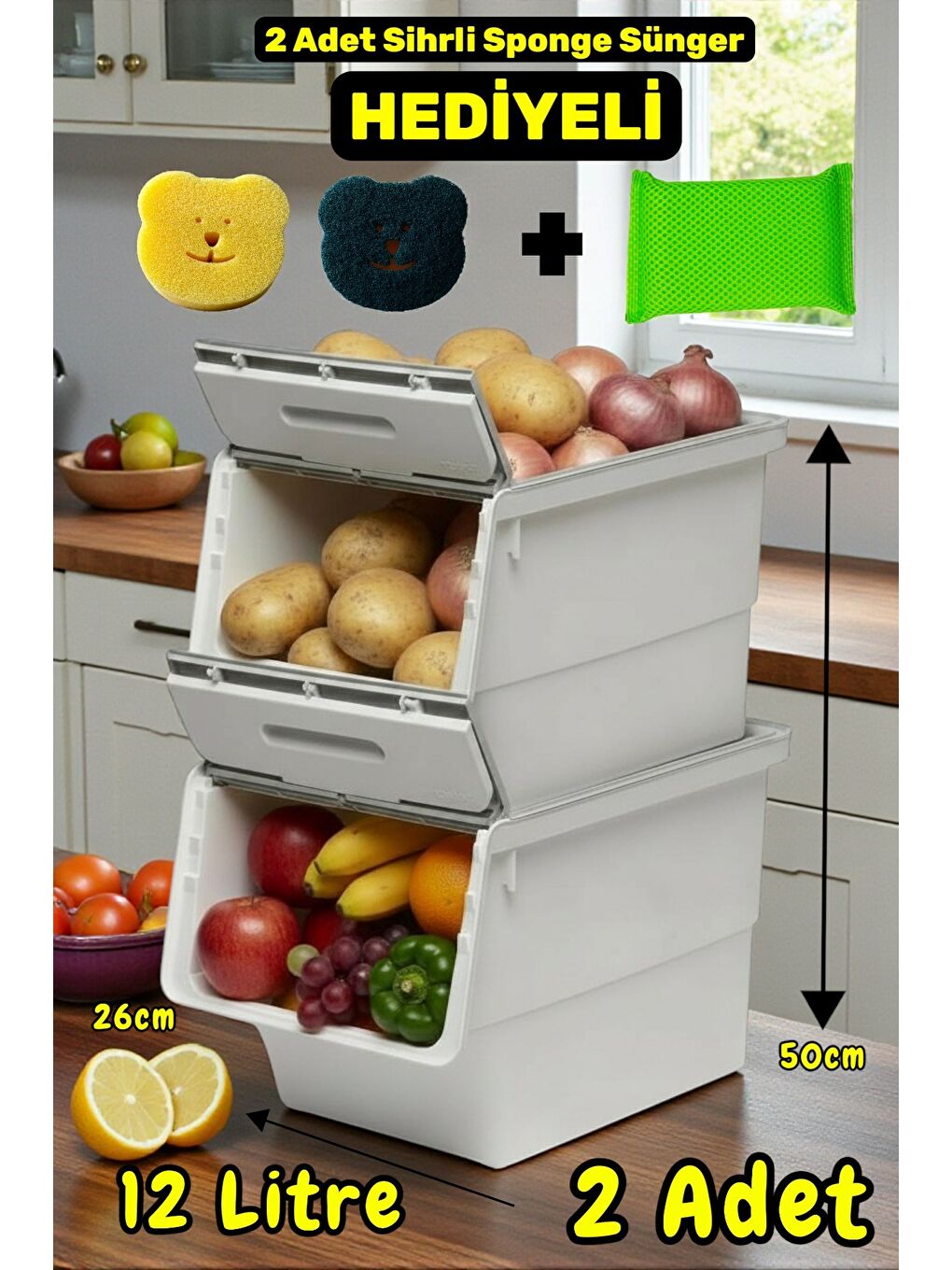 Motek Freebox 12 Litre Gri Beyaz Gri Tekerlekli Organizer 2 Adet + Temizlik Seti