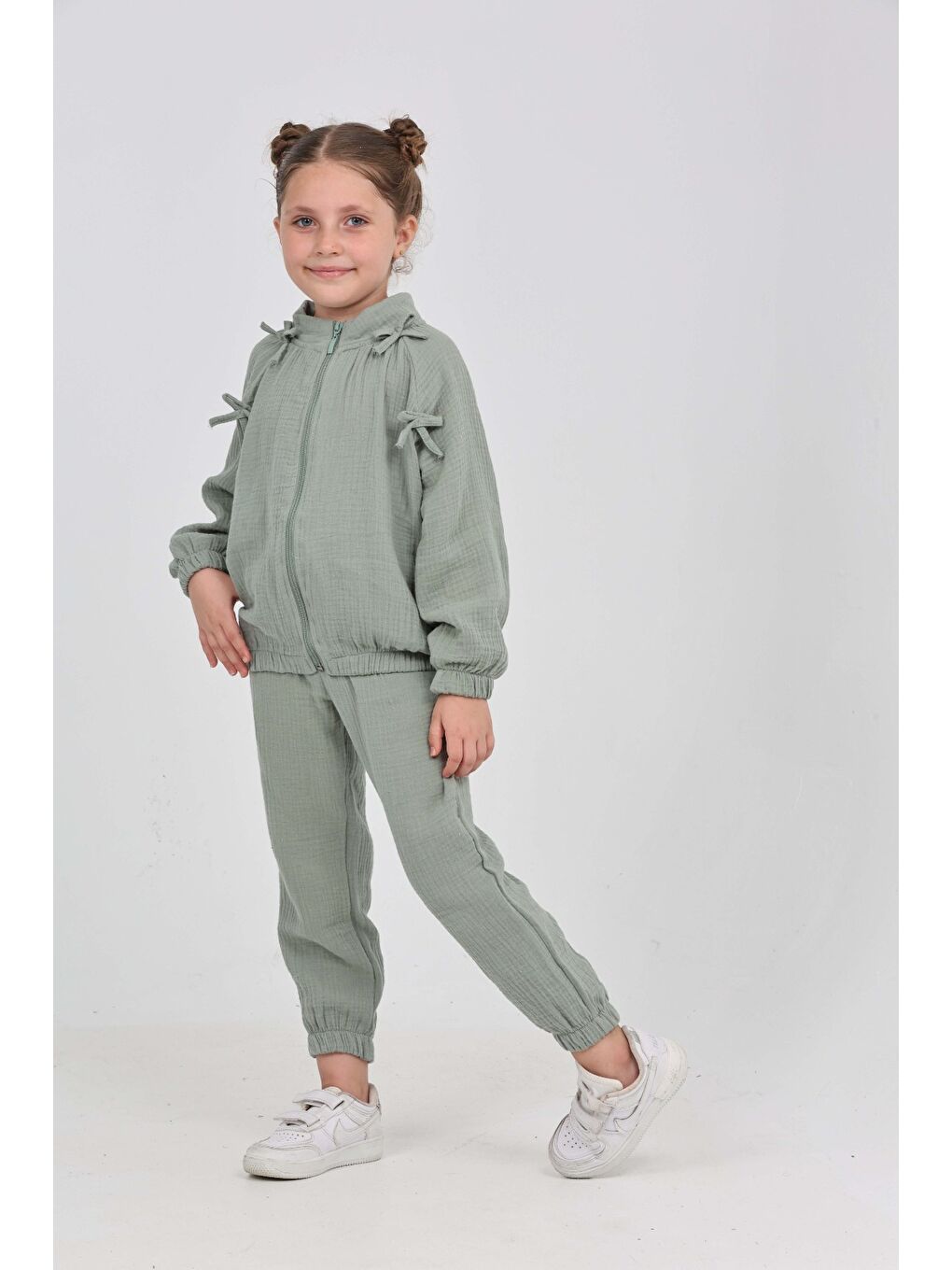 Gri Kız Çocuk Fiyonk Detaylı Eşofman Takım-5