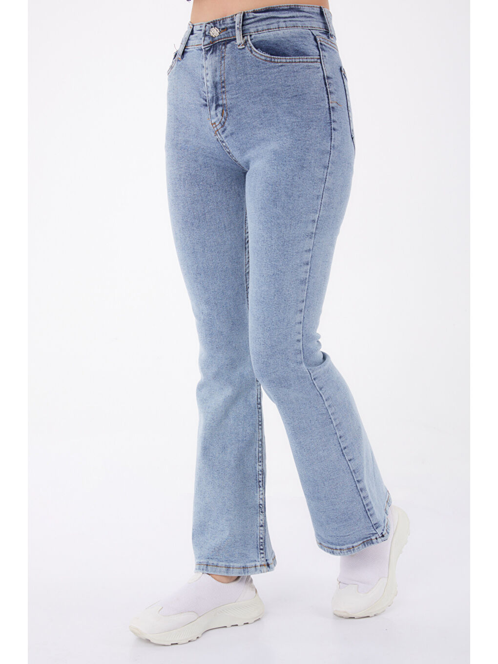 İspanyol Paça Jean Pantolon Buz Mavi   23049-5