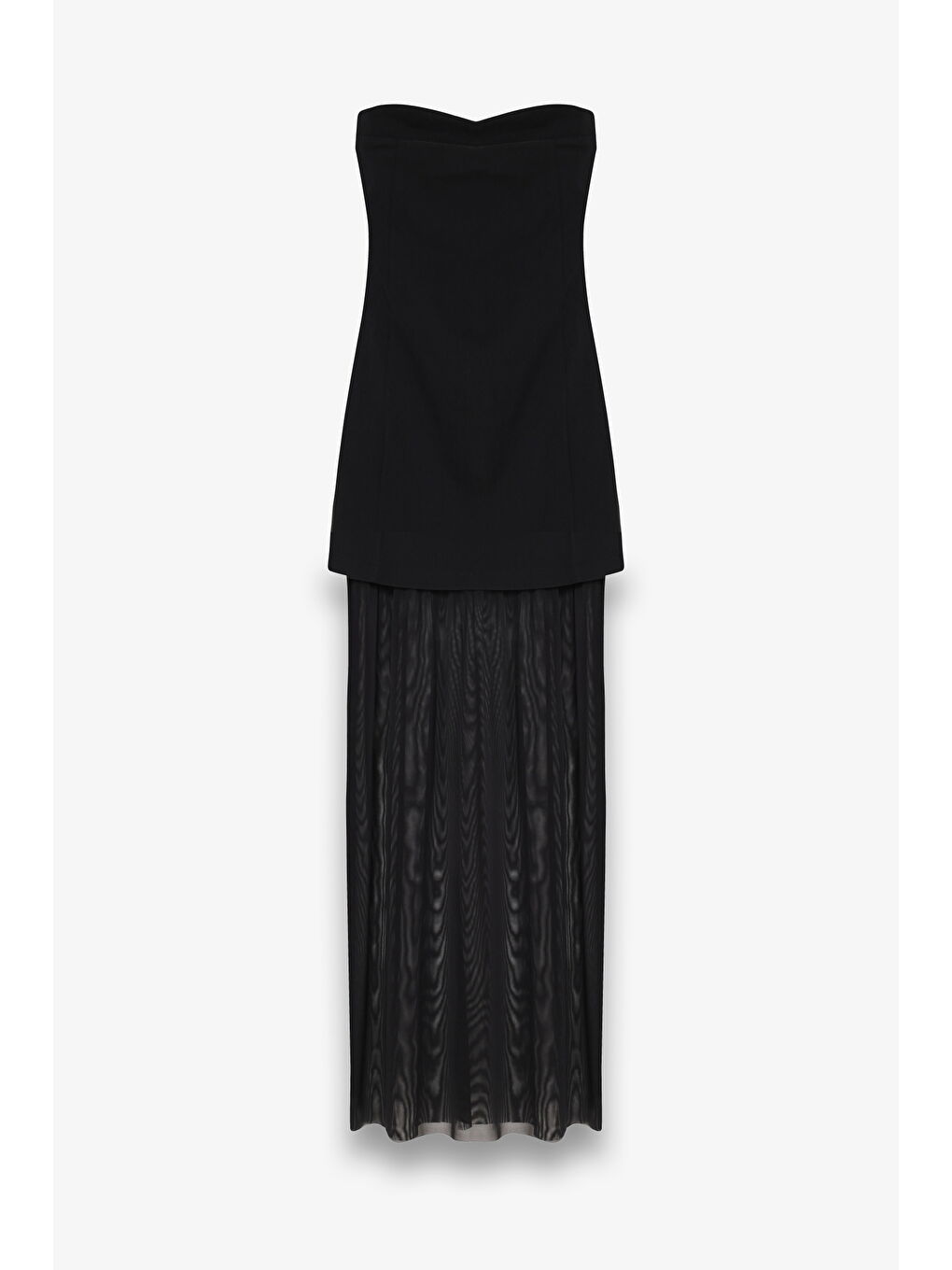 Straplez Kombine Midi Elbise Siyah-1