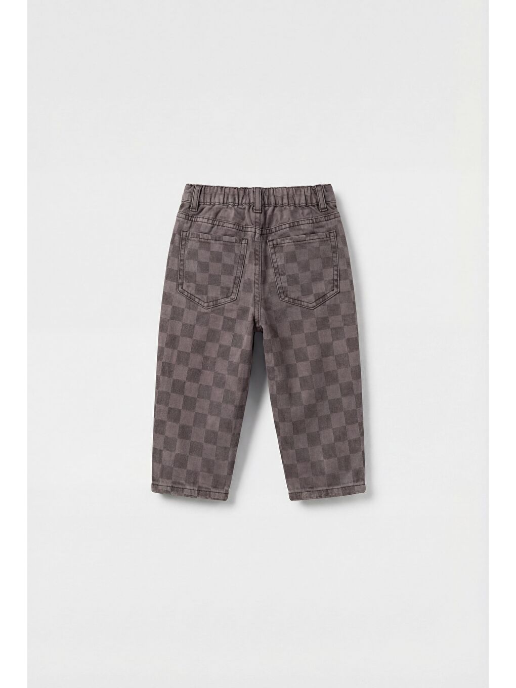 Karışık Erkek Çocuk Oversize Pamuklu Kahverengi Kare Desenli Pantolon-1