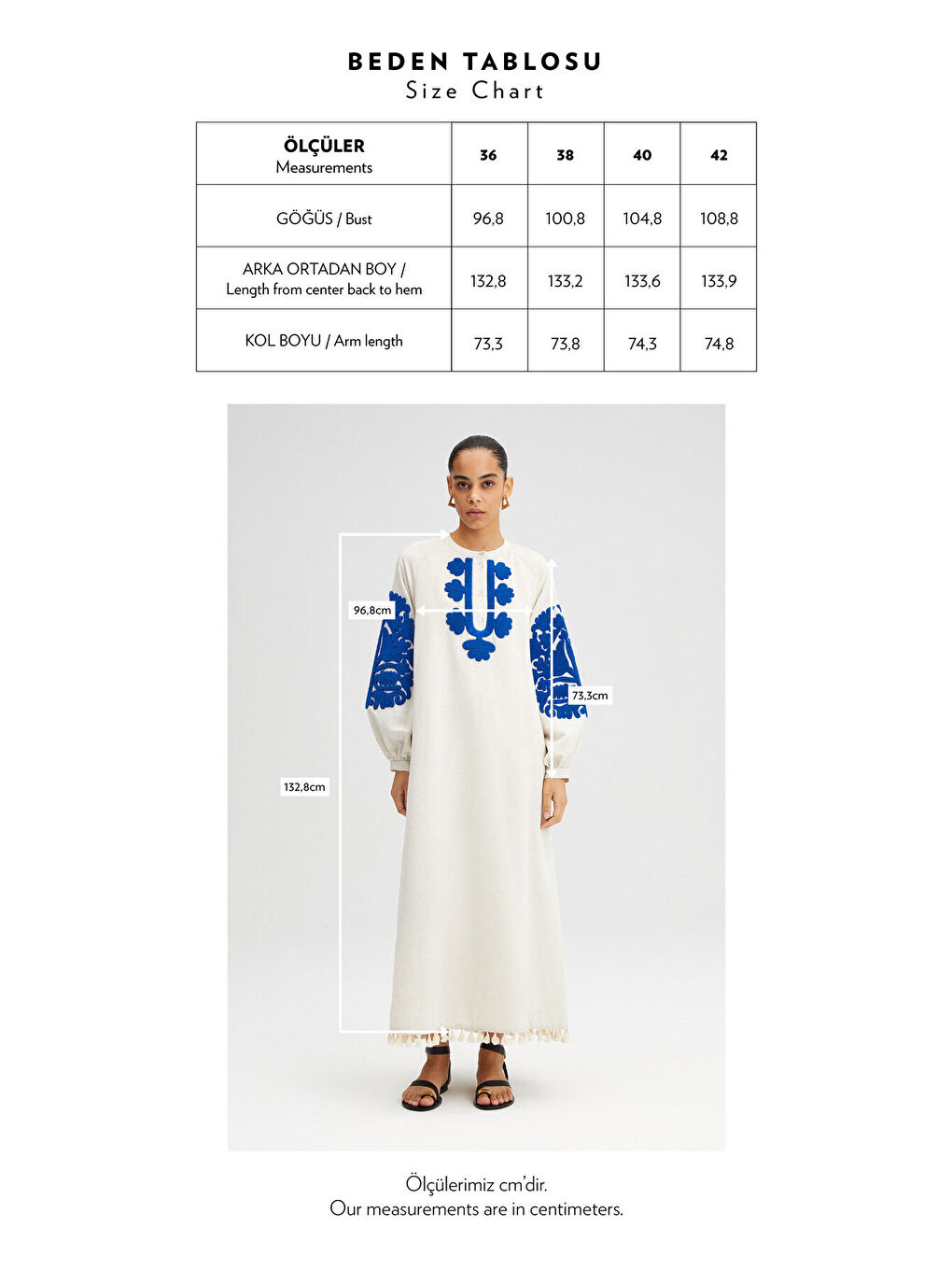 Bej Nakışlı Keten Elbise-6