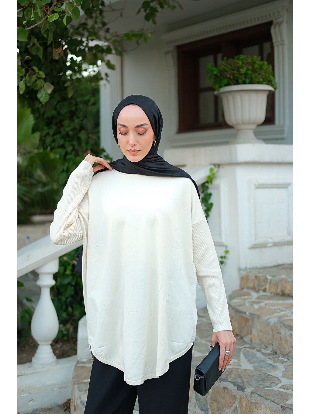Kadın Kol Lastik Detay Tunik Ekru