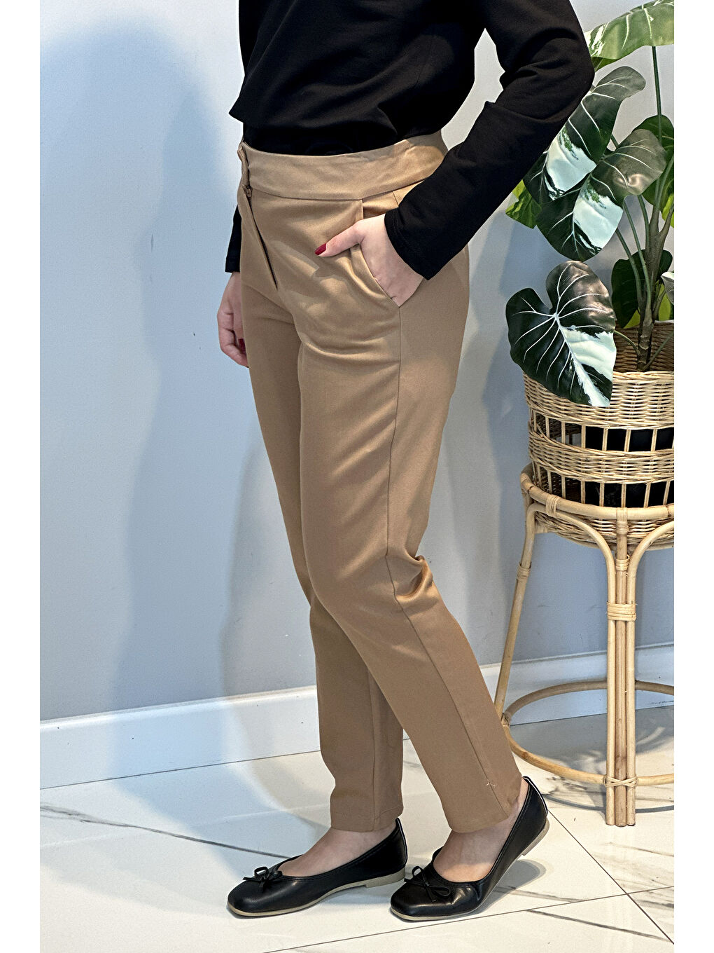 Kahverengi Bilek Boy Kumaş Pantolon 16032 Camel-1