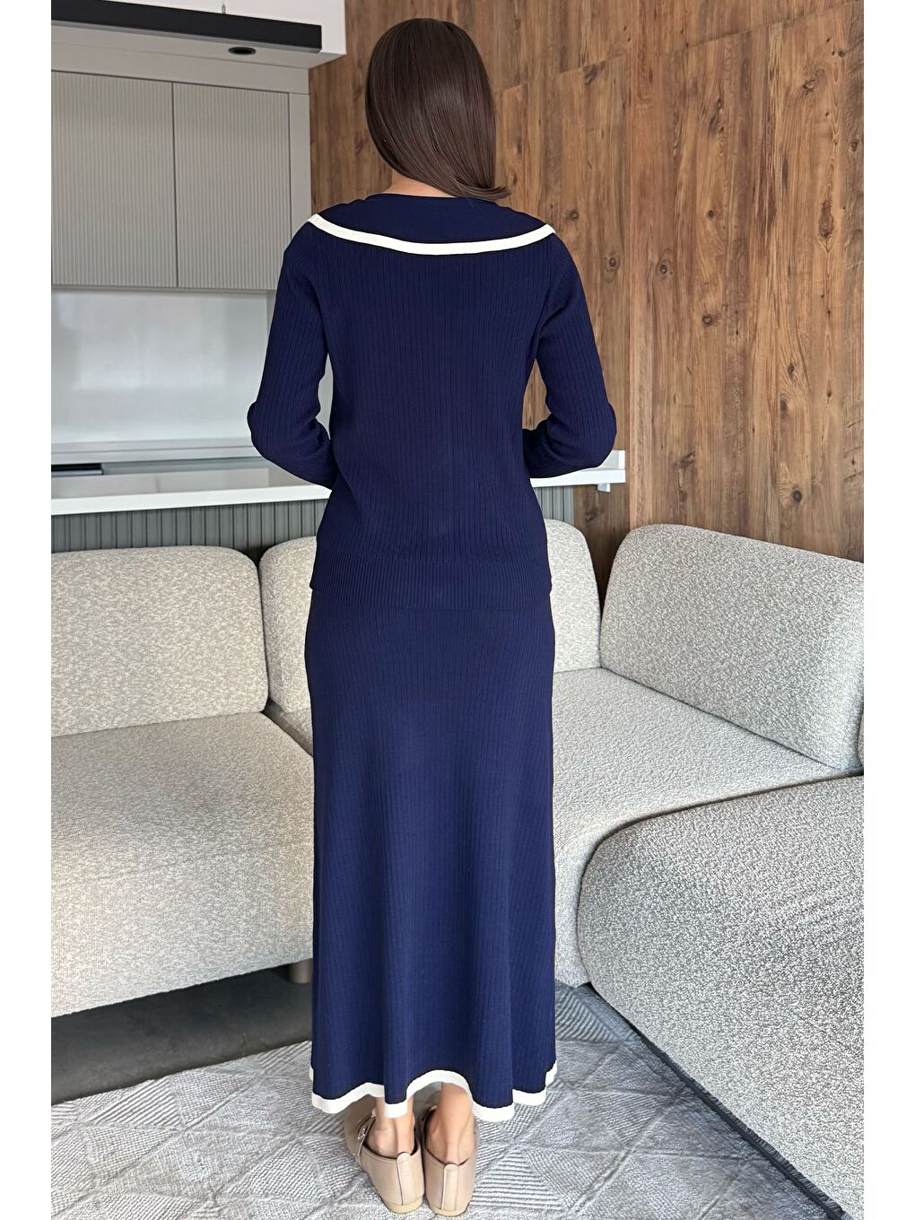 Lacivert Bebe Yaka Hırka Görünümlü Bluz Etek Triko İkili Takım-3