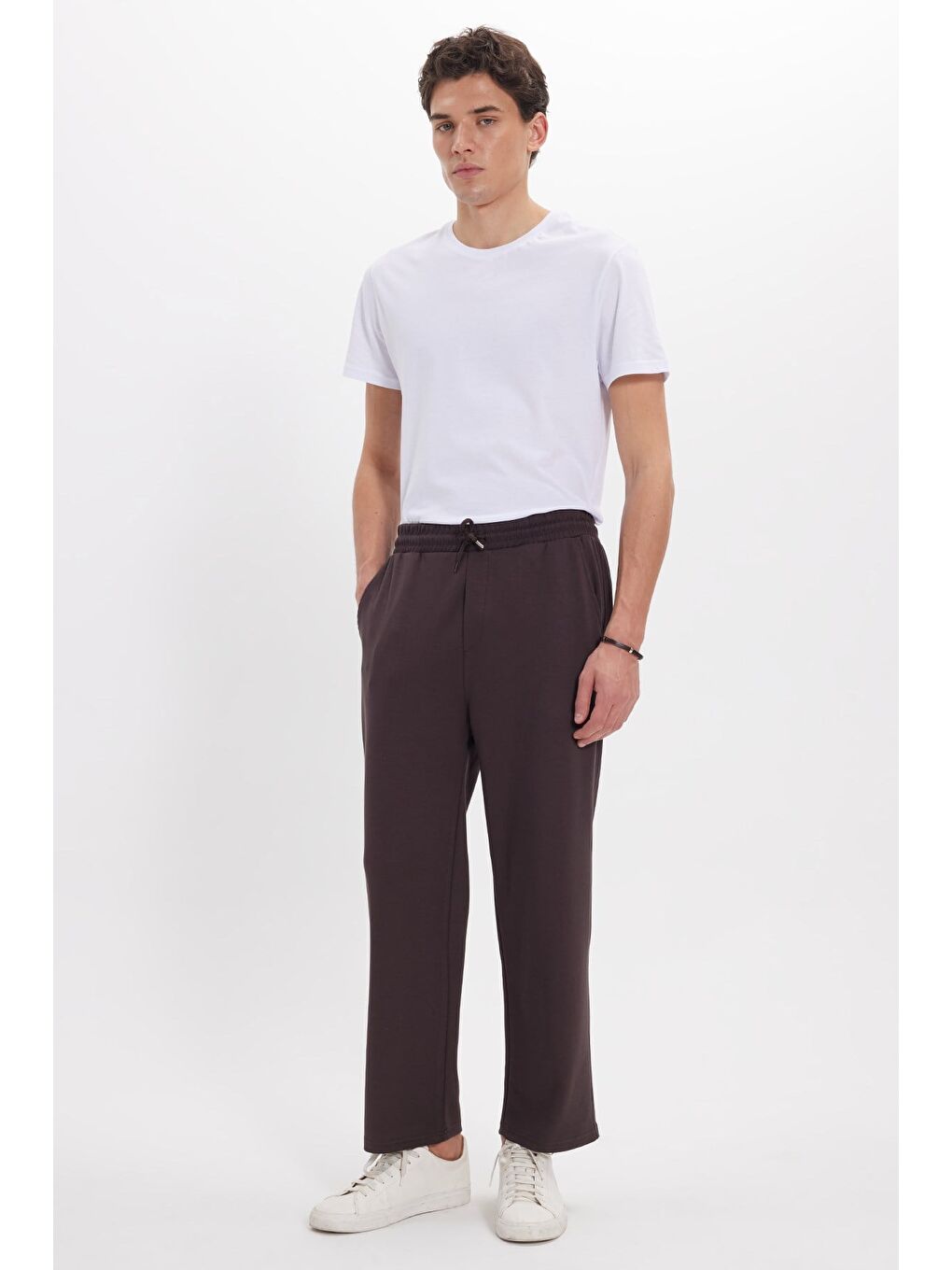 Erkek Kahverengi Baggy Fit Rahat Kesim Modal Kumaş Soft Doku Beli Bağcıklı Yan Cepli Eşofman Altı-2