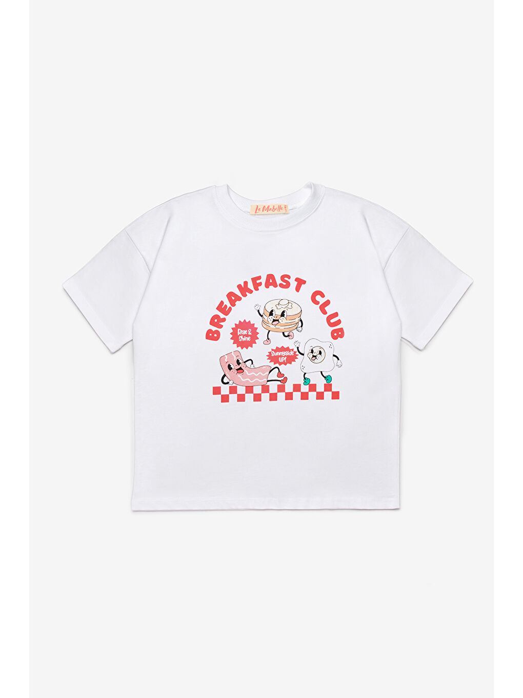 Kırmızı Breakfast Club Baskılı Dama Desenli Çocuk Tişört Pantolon Takım - Lucia-5