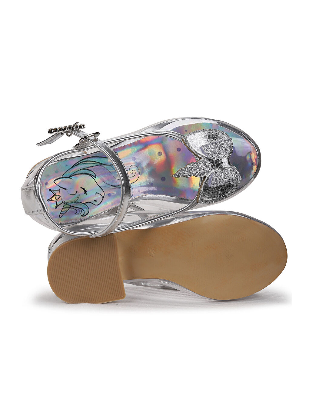 Gri Kız Çocuk Topuklu Abiye Şeffaf Ayakkabı-4