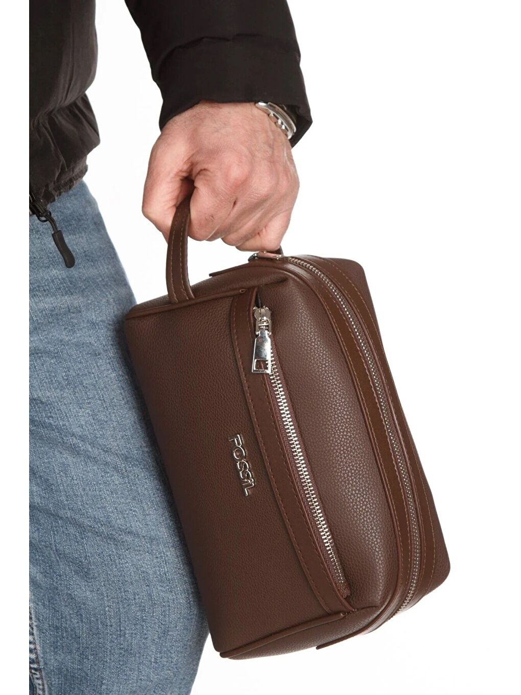 Kahverengi Erkek Büyük Boy Çok Gözlü Traş Çantası-3