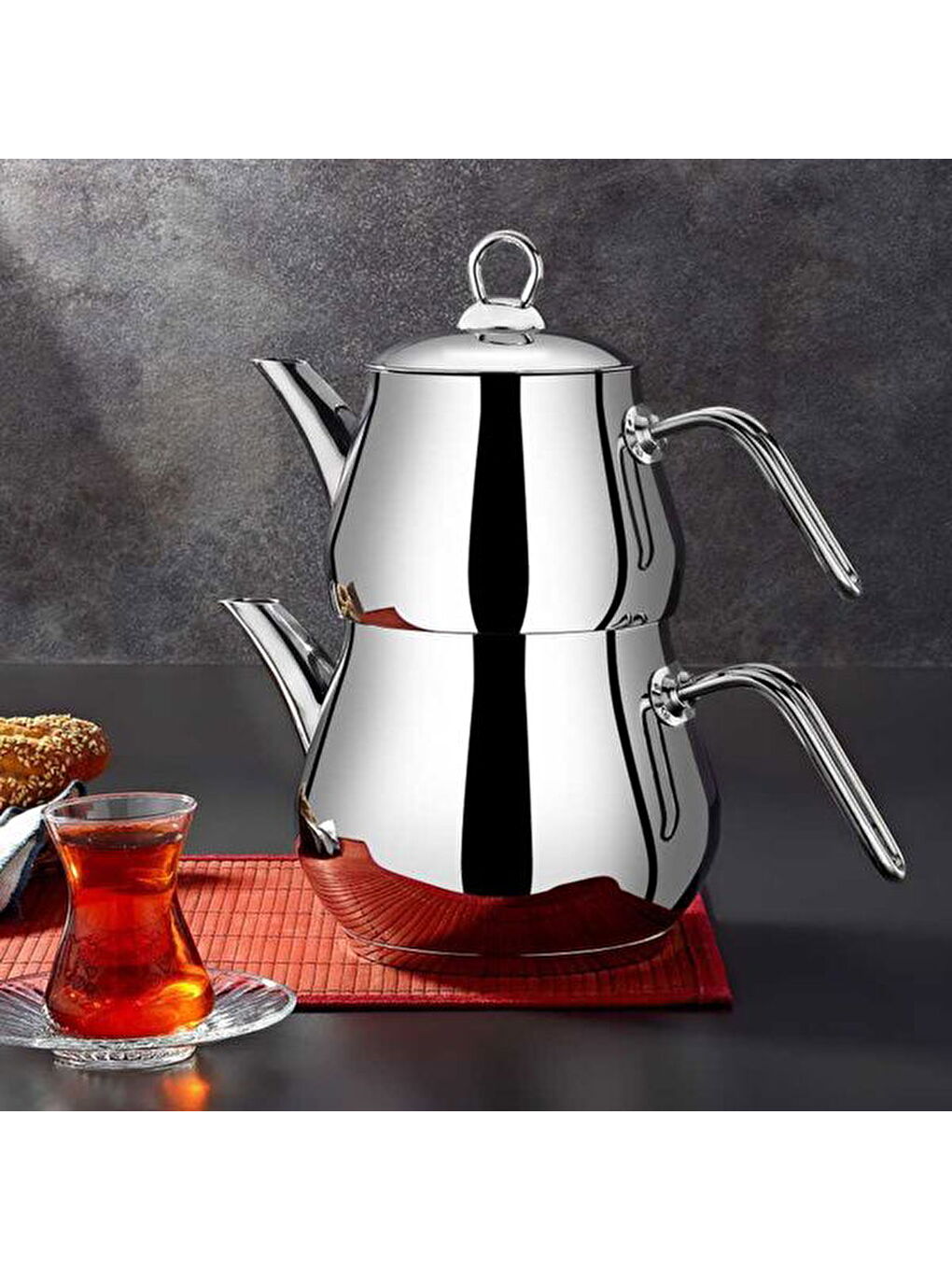 Çayeli Midi Çelik Çaydanlık Takımı - Gri - 1,8 lt + 1 lt