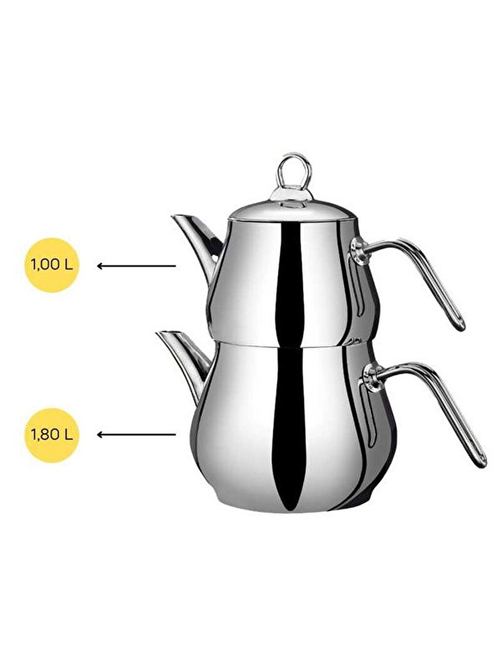 Çayeli Midi Çelik Çaydanlık Takımı - Gri - 1,8 lt + 1 lt-2