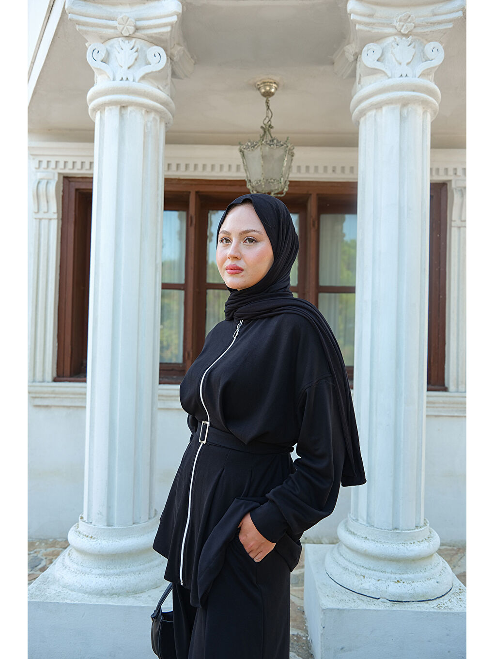 Kadın Beli Pile Detaylı Takım Siyah-1